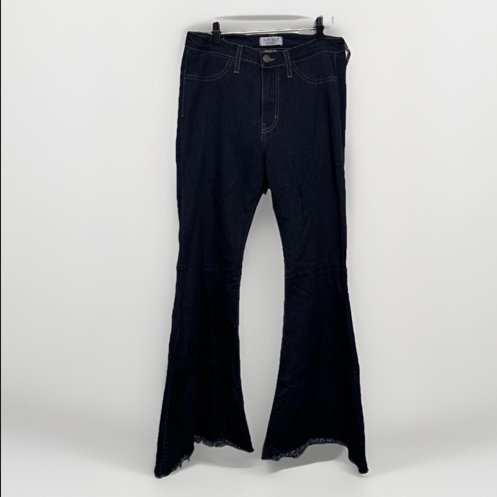 Judy Blue High Waist Super Flare Denim Blue Dark Jeans Raw Hem Women's Sz 7/ 28